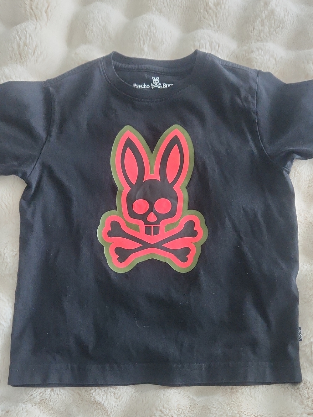 Psycho Bunny Kids Black Tee with Red and Olive Graphic Bunny Skull